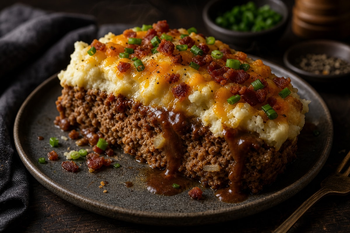 Loaded Mashed Potato Meatloaf recipe from Thrifty Thyme