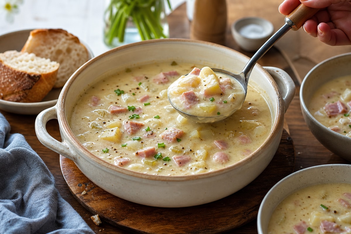 Thick & Creamy Ham and Potato Soup Thick & Creamy Ham and Potato Soup recipe from Thrifty Thyme