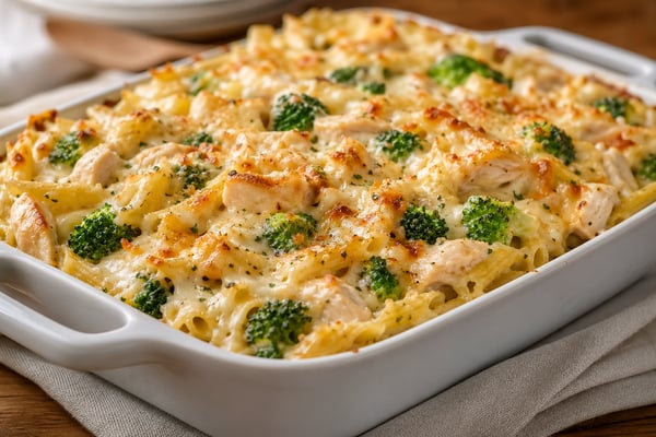 Alfredo Chicken Broccoli Bake With Pasta recipe from The Verdant Spoon