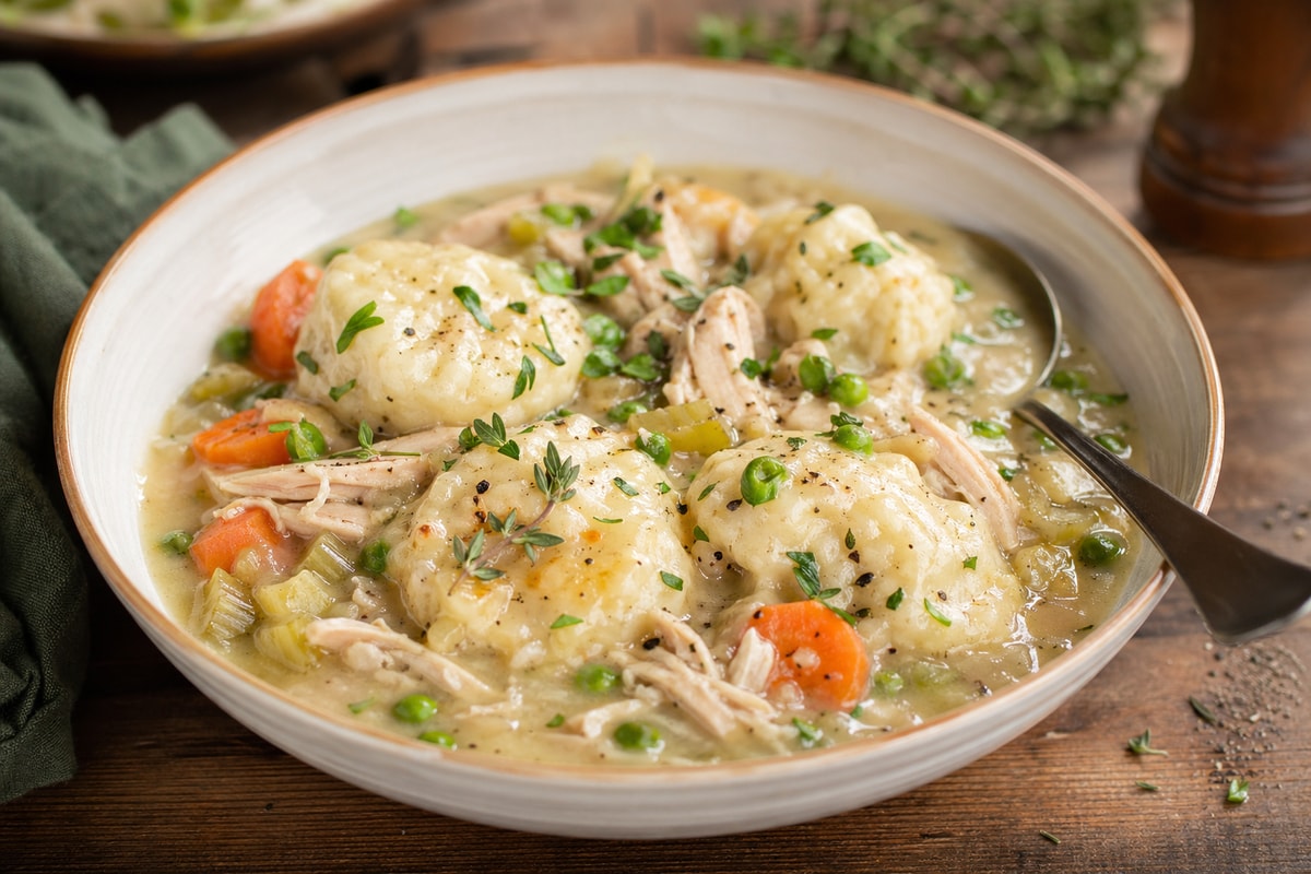Chicken and Dumplings with Fresh Herbs recipe from The Verdant Spoon