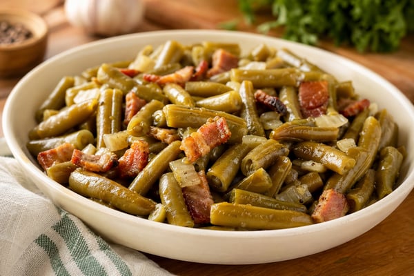 Southern Slow Cooker Green Beans recipe from The Verdant Spoon