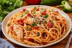 Tomato Chile Chicken Spaghetti recipe from The Verdant Spoon