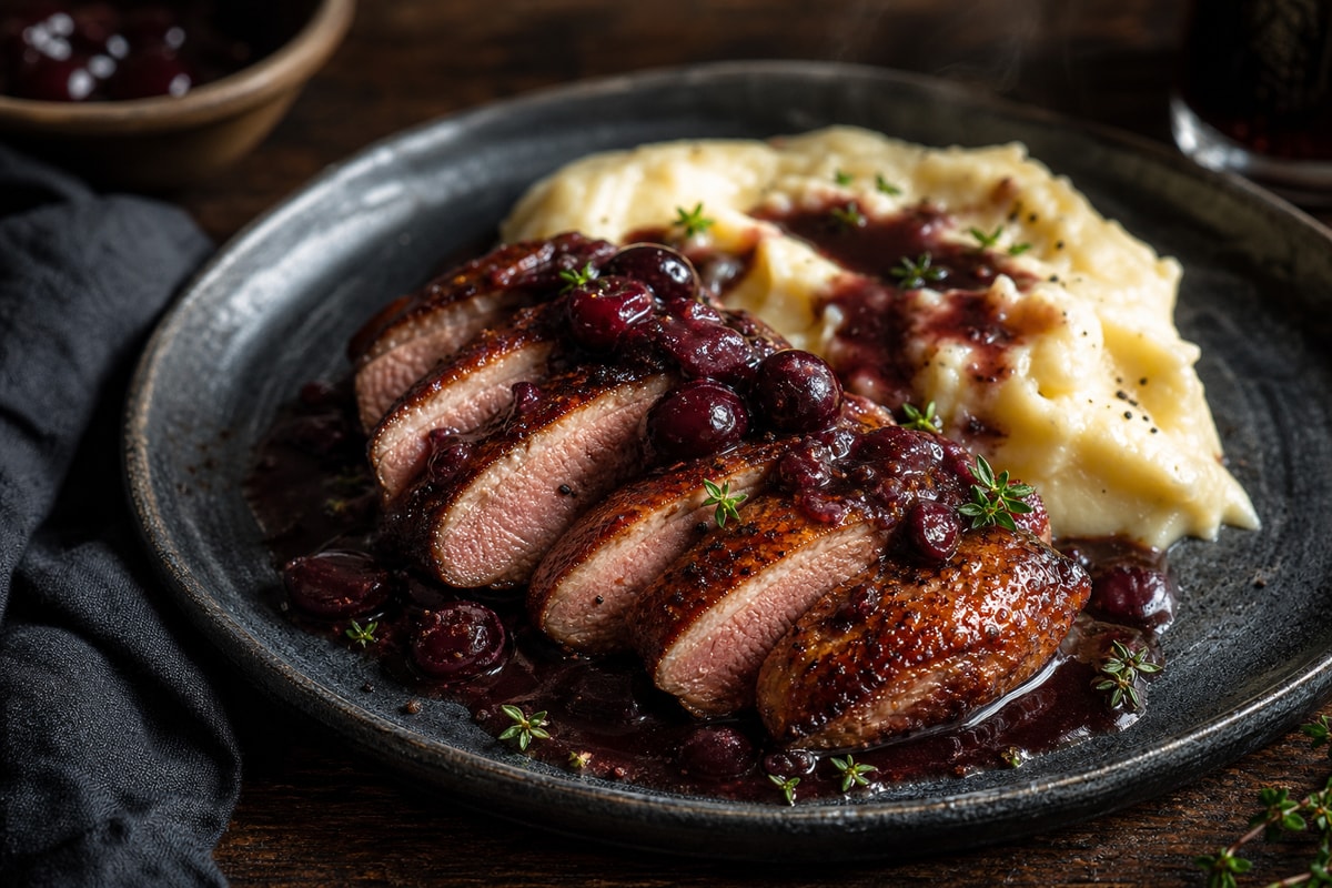 Seared Seared Duck Breast Cherry Port Sauce Seared Seared Duck Breast Cherry Port Sauce recipe from Copper Ladle Studio