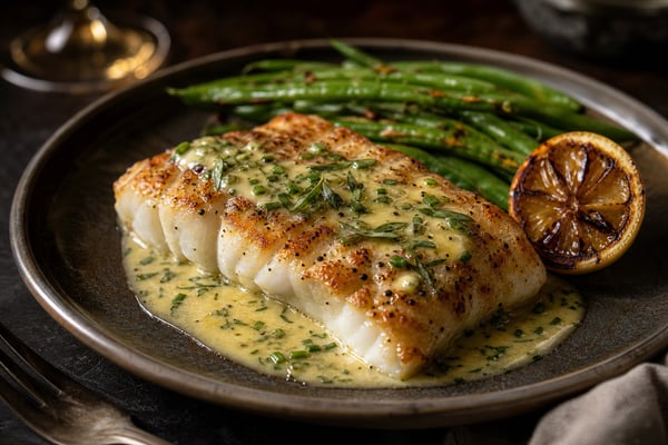 Sommelier-Style Tarragon Beurre Blanc Halibut recipe from Copper Ladle Studio