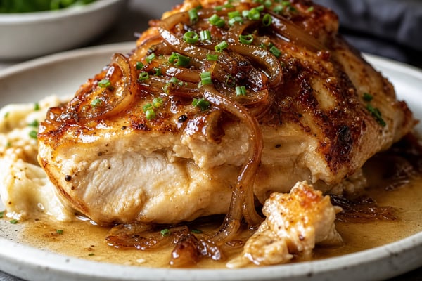 Sommelier-Style Caramelized Shallot Foie Style Chicken recipe from Copper Ladle Studio