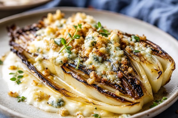 Seared Charred Endive Blue Cheese Crisp recipe from Copper Ladle Studio