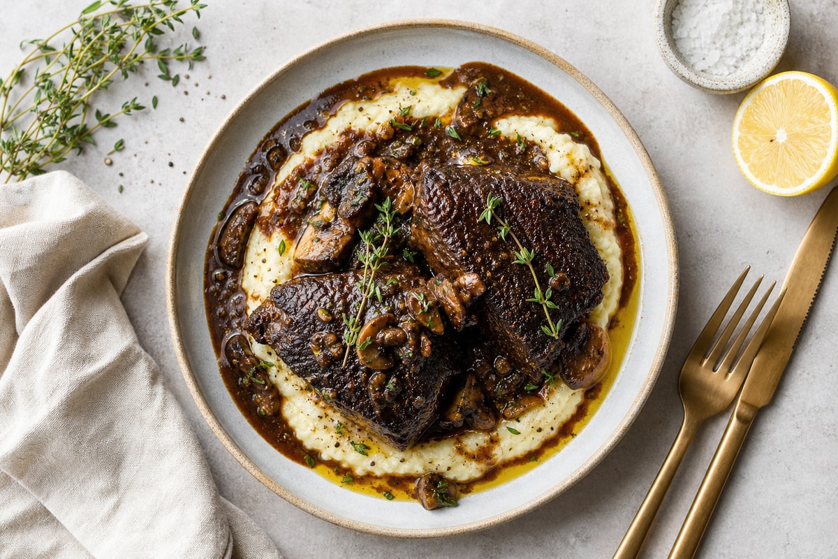 Seared Porcini Jus Braised Short Ribs Seared Porcini Jus Braised Short Ribs recipe from Copper Ladle Studio
