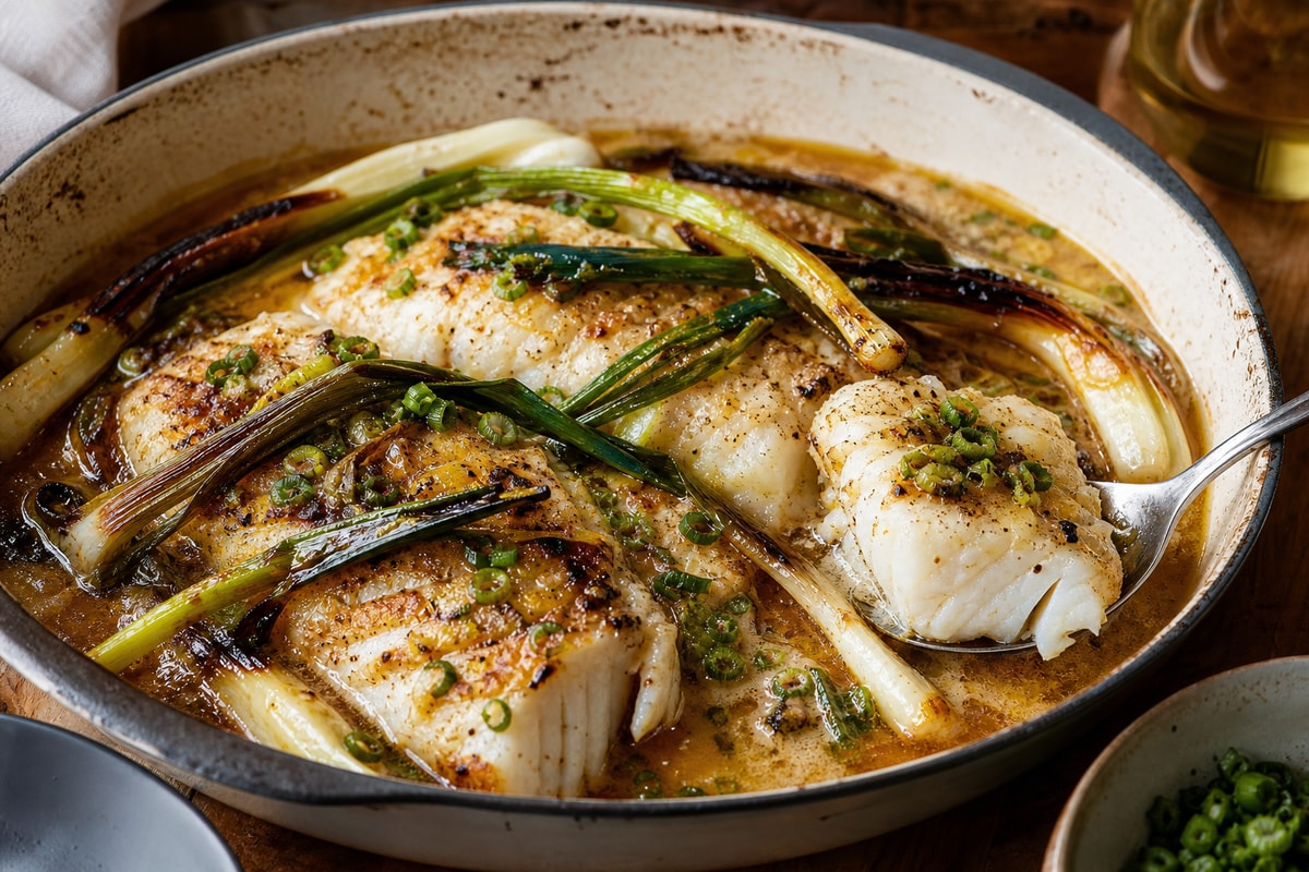 Sommelier-Style Charred Scallion Brown Butter Cod Sommelier-Style Charred Scallion Brown Butter Cod recipe from Copper Ladle Studio